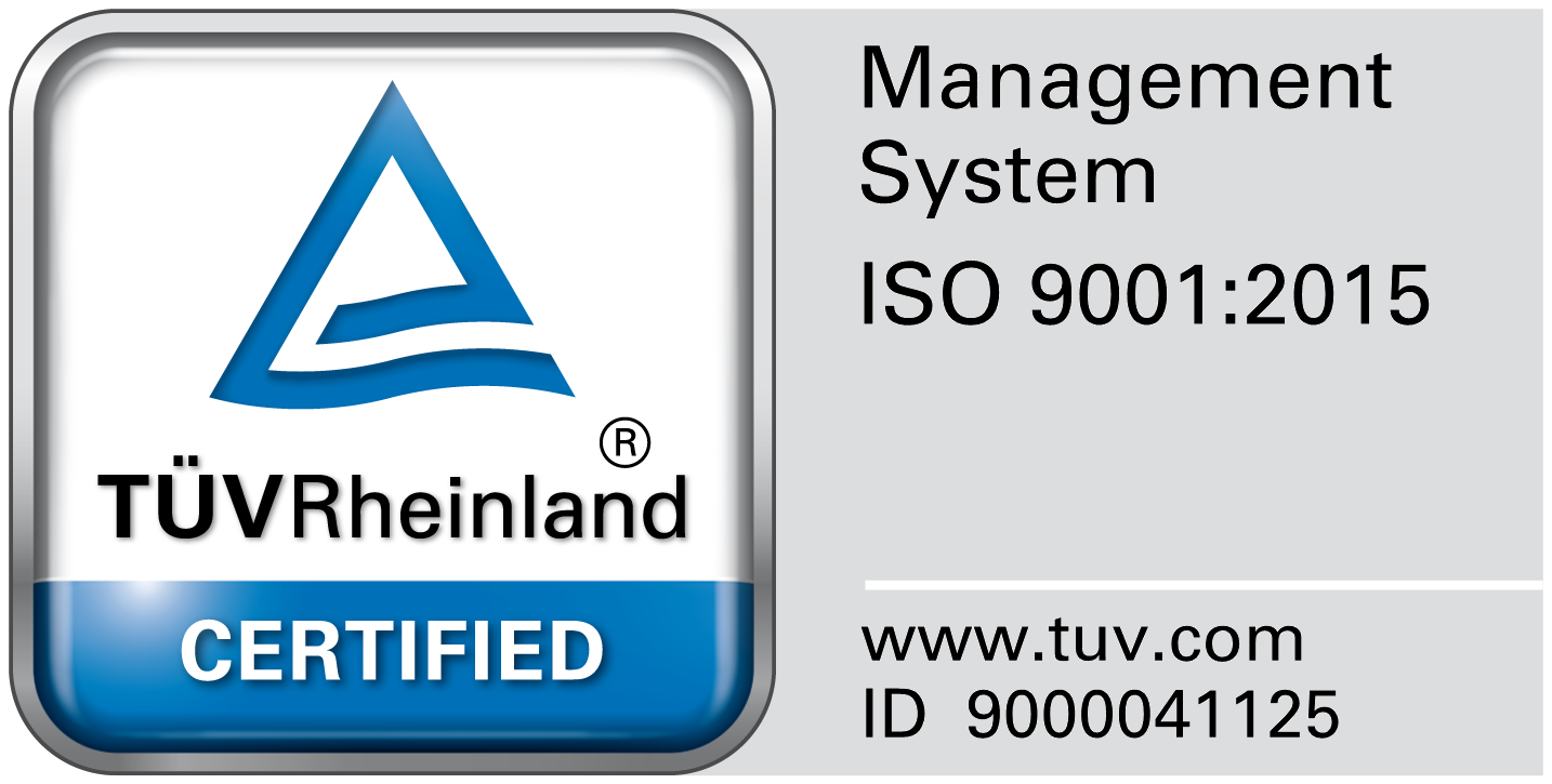 Certyfikat ISO 9001:2015 wydany przez TÜV Rheinland (ID 9000041125).